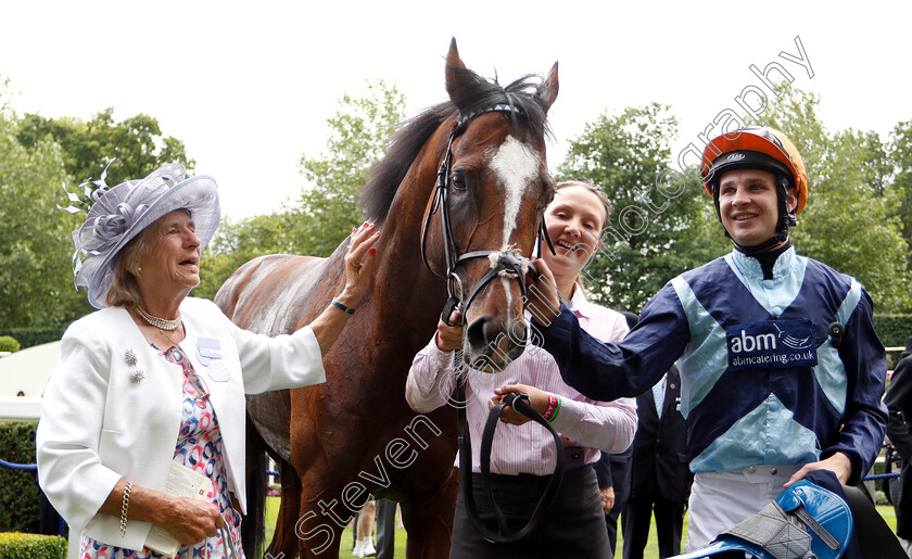 Accidental-Agent-0013 
 ACCIDENTAL AGENT (Charles Bishop) and owner Mrs Johnson-Houghton after The Queen Anne Stakes
Royal Ascot 19 Jun 2018 - Pic Steven Cargill / Racingfotos.com