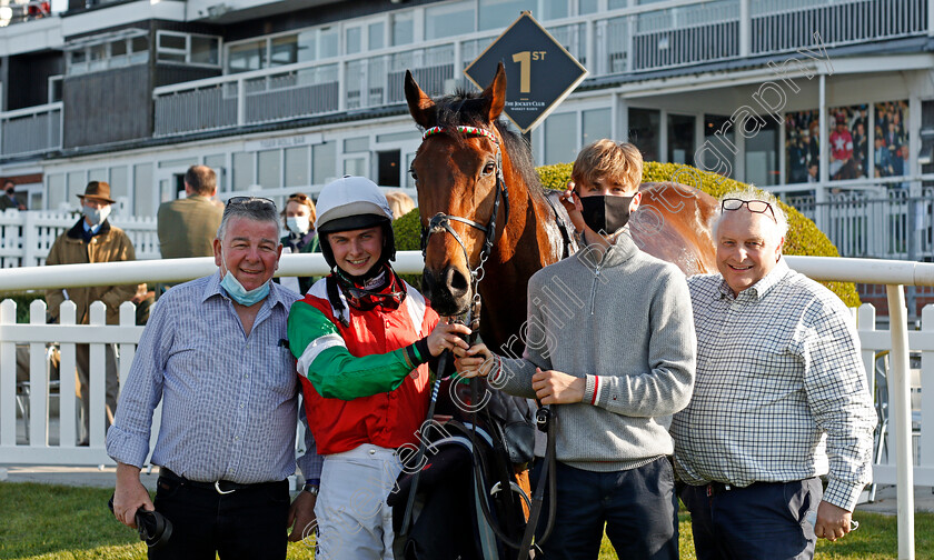 Rooster-Cogburn-0005 
 ROOSTER COGBURN (Sean Bowen) with Peter Bowen after The Mansionbet Proud To Support British Racing Handicap Chase
Market Rasen 19 Apr 2021 - Pic Steven Cargill / Racingfotos.com