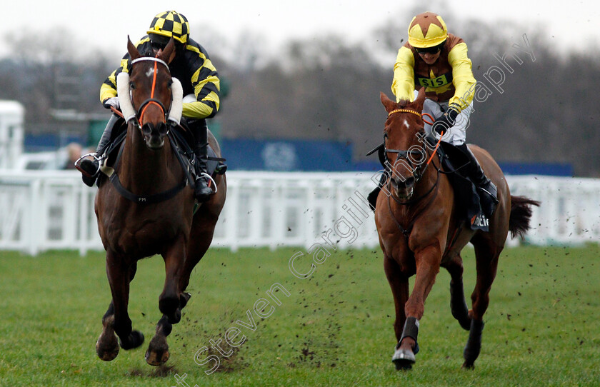 Golan-Fortune-0003 
 GOLAN FORTUNE (left, Daniel Sansom) beats THE MIGHTY DON (right) in The Mitie Conditional Jockeys Handicap Hurdle Ascot 22 Dec 2017 - Pic Steven Cargill / Racingfotos.com