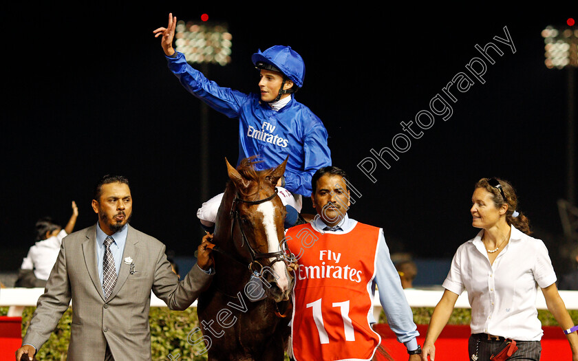 Hawkbill-0012 
 HAWKBILL (William Buick) after The Dubai City Of Gold Meydan Dubai 10 Mar 2018 - Pic Steven Cargill / Racingfotos.com