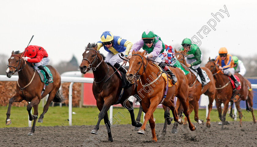 Lihou-0003 
 LIHOU (right, Fran Berry) beats KINKS (centre) and LUCHADOR (left) in The Betfred TV British Stallion Studs EBF Novice Stakes Kempton 7 Apr 2018 - Pic Steven Cargill / Racingfotos.com