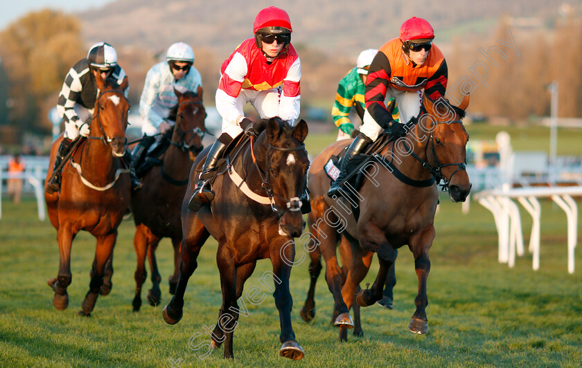 Slate-House-0003 
 SLATE HOUSE (centre, Harry Cobden) leads BEDROCK (right) in The Sky Bet Supreme Trial Novices Hurdle Cheltenham 19 Nov 2017 - Pic Steven Cargill / Racingfotos.com