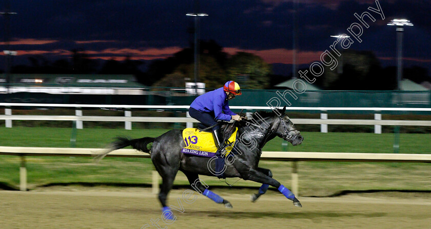 Roaring-Lion-0001 
 ROARING LION (Frankie Dettori) exercising ahead of The Breeders' Cup Classic
Churchill Downs USA 31 Oct 2018 - Pic Steven Cargill / Racingfotos.com