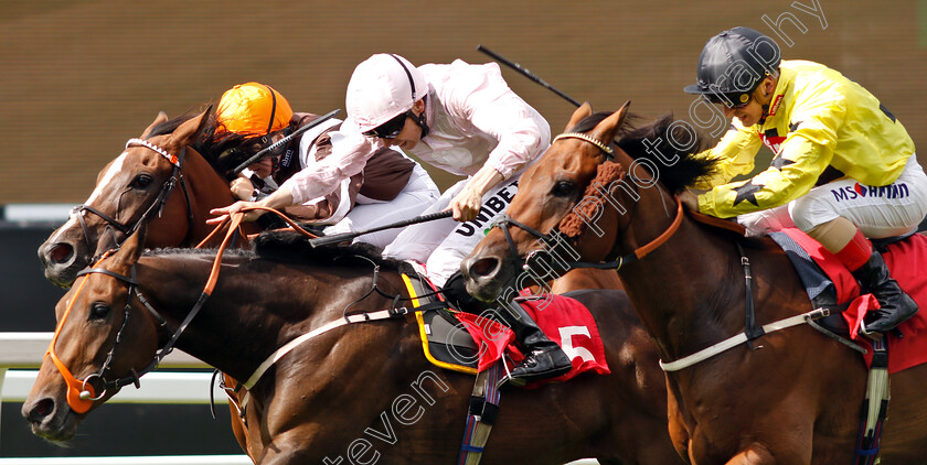 Jazeel-0005 
 JAZEEL (centre, Jamie Spencer) beats BERINGER (right) and HYANNA (farside) in The George Lindon Travers Memorial Handicap
Sandown 5 Jul 2019 - Pic Steven Cargill / Racingfotos.com