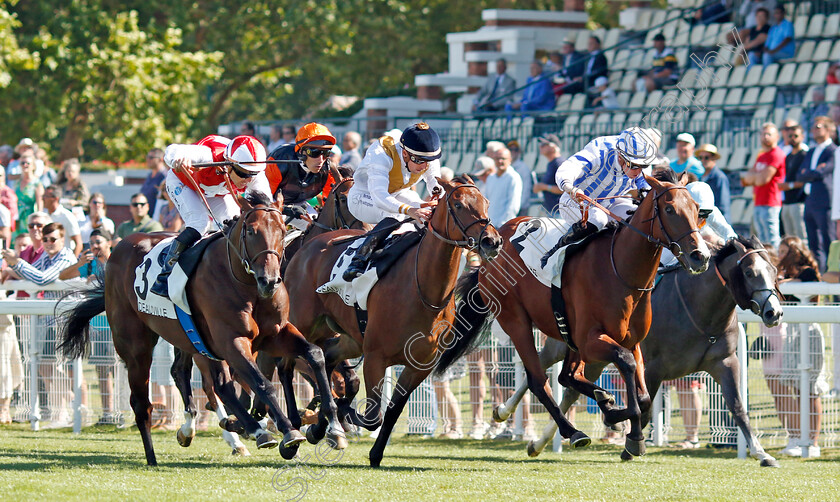 Ocean-Vision-0006 
 OCEAN VISION (left, Maxime Guyon) beats KOKACHIN (centre) and VICIOUS HARRY (right) in The Prix de la Vallee d'Auge
Deauville 6 Aug 2022 - Pic Steven Cargill / Racingfotos.com