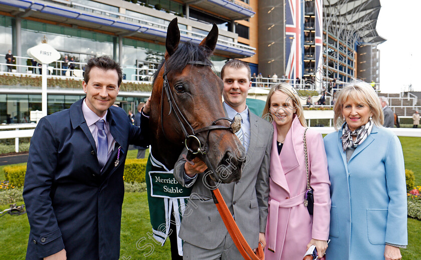 Invincible-Army-0009 
 INVINCIBLE ARMY with trainer James Tate after The Merriebelle Stable Pavilion Stakes Ascot 2 May 2018 - Pic Steven Cargill / Racingfotos.com