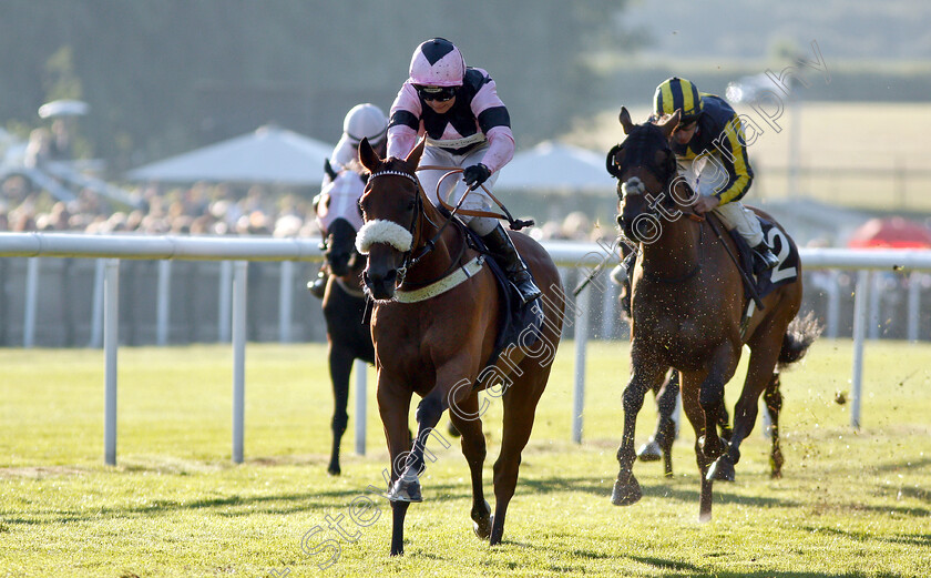 Overtrumped-0004 
 OVERTRUMPED (Hayley Turner) wins The Fly London Southend Airport To Prague Handicap
Newmarket 10 Aug 2018 - Pic Steven Cargill / Racingfotos.com