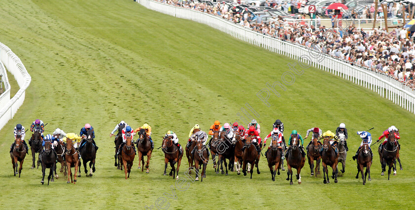 Khaadem-0001 
 KHAADEM (3rd left, blue, Jim Crowley) wins The Unibet Stewards Cup
Goodwood 3 Aug 2019 - Pic Steven Cargill / Racingfotos.com