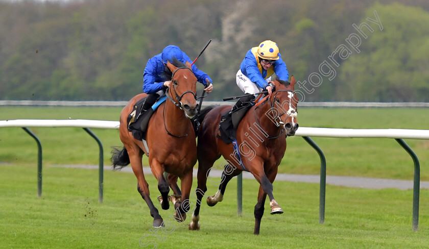 Nader-King-0006 
 NADER KING (right, Richard Kingscote) beats HIDDEN STORY (left) in The Castle Rock Harvest Pale Chase Maiden Stakes
Nottingham 22 Apr 2023 - pic Steven Cargill / Becky Bailey / Racingfotos.com