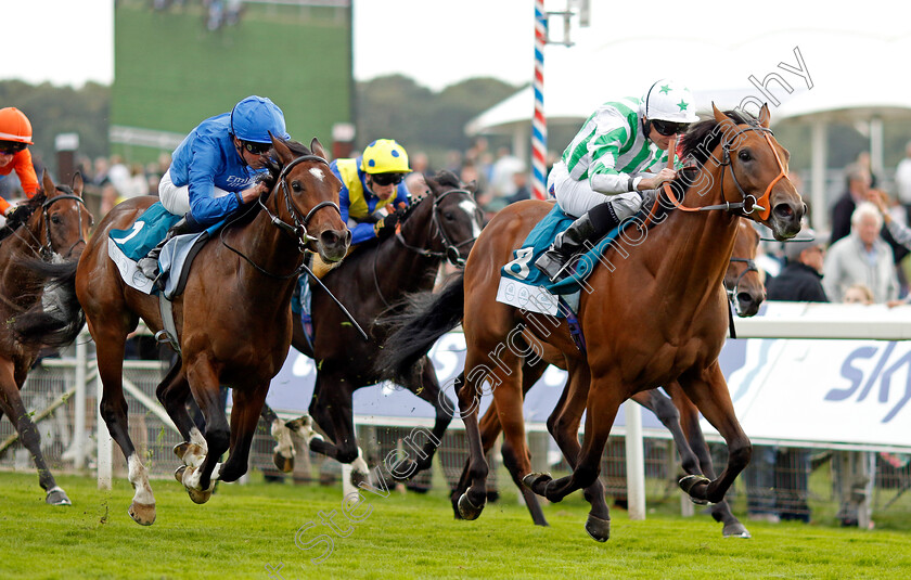 Angel-Hunter-0003 
 ANGEL HUNTER (Ryan Moore) beats AGE OF GOLD (left) in The sensory-junction.co.uk Autism Awareness EBF Stallions Nursery
York 22 Aug 2024 - Pic Steven Cargill / Racingfotos.com