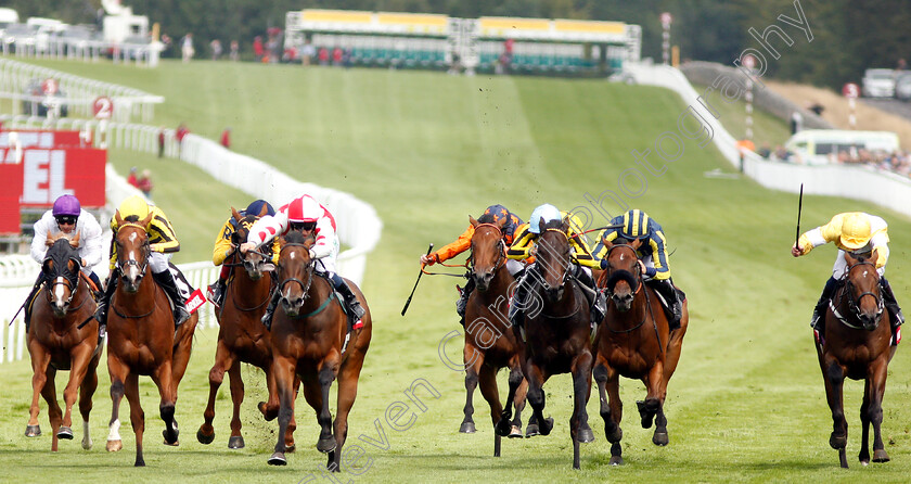 Liberty-Beach-0002 
 LIBERTY BEACH (3rd left, Jason Hart) beats SHOW ME SHOW ME (right) in The Markel Insurance Molecomb Stakes
Goodwood 31 Jul 2019 - Pic Steven Cargill / Racingfotos.com