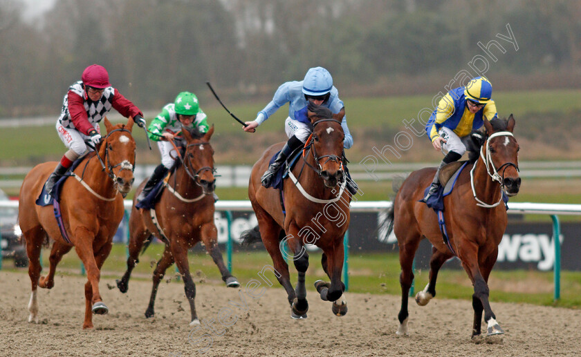 Battle-Of-Marathon-0002 
 BATTLE OF MARATHON (centre, Darragh Keenan) beats BLOWING DIXIE (right) in The Betway Handicap
Lingfield 14 Feb 2020 - Pic Steven Cargill / Racingfotos.com