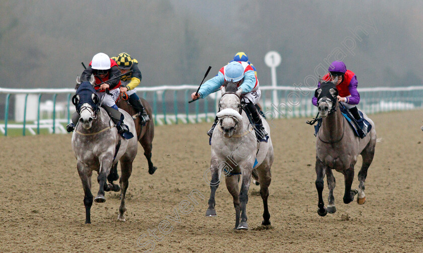 Theygreyvtrain-0002 
 THEGREYVTRAIN (centre, Richard Kingscote) beats LORNA COLE (left) in The Betway Classified Stakes
Lingfield 25 Jan 2022 - Pic Steven Cargill / Racingfotos.com