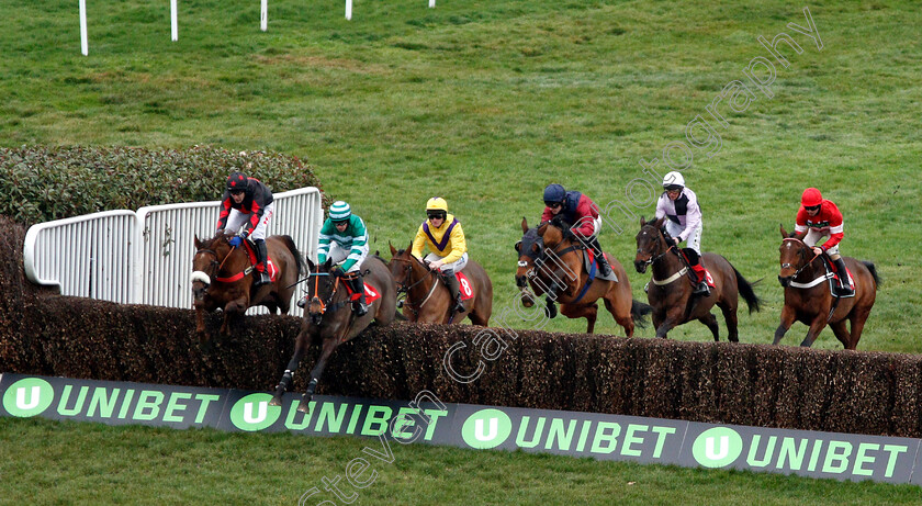 Larry-0001 
 WESTERN MILLER (Jonathan Burke) leads the field in The 32Red Handicap Chase won by LARRY (2nd right, Jamie Moore)
Sandown 5 Jan 2019 - Pic Steven Cargill / Racingfotos.com