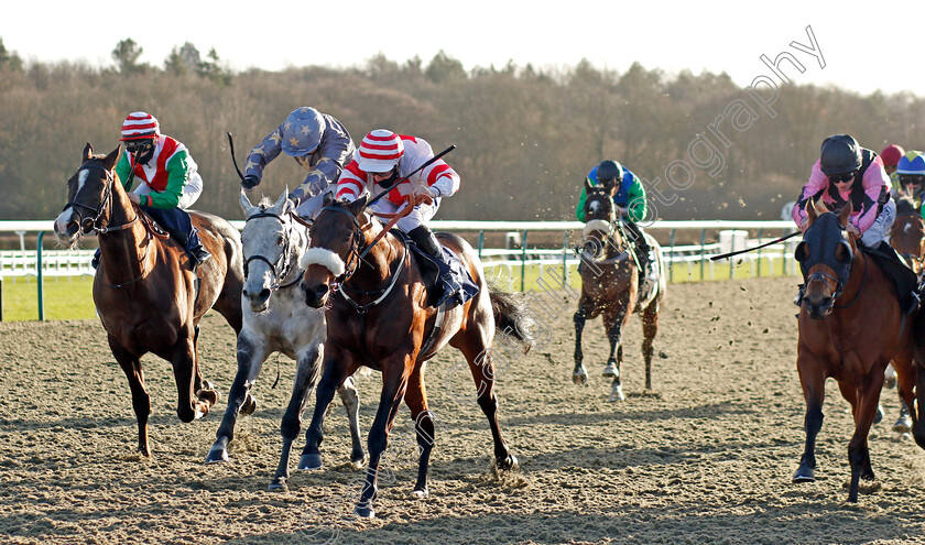 Aberama-Gold-0003 
 ABERAMA GOLD (centre, Shane Gray) beats BRIAN THE SNAIL (2nd left) and LOMU (left) in The Heed Your Hunch At Betway Handicap
Lingfield 19 Dec 2020 - Pic Steven Cargill / Racingfotos.com