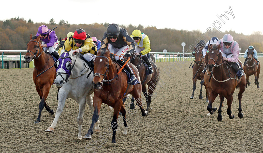 Buraback-0003 
 BURABACK (centre, Robert Havlin) beats MAJOR GATSBY (2nd left) in the Watch Racing Free Online At Coral Nursery
Lingfield 1 Dec 2021 - Pic Steven Cargill / Racingfotos.com