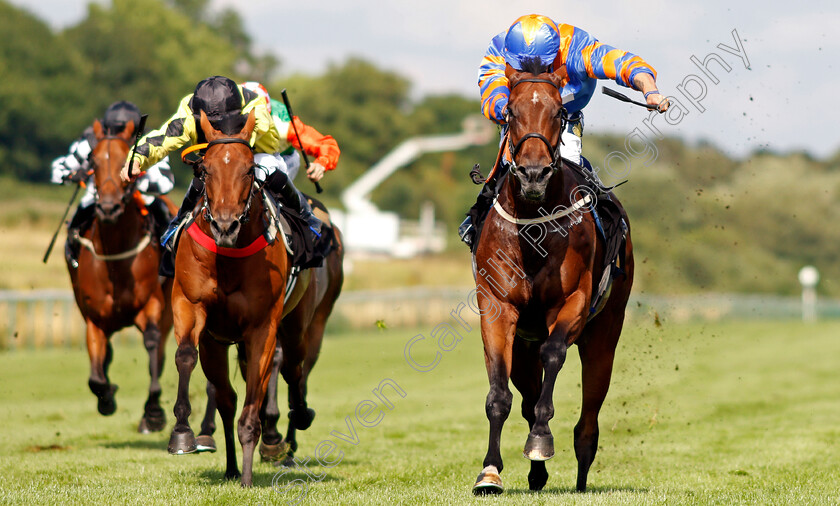 Latin-Five-0002 
 LATIN FIVE (right, Kevin Stott) beats BELLEVARDE (left) in The Moorgate Drink Drive RS Handicap
Nottingham 10 Aug 2021 - Pic Steven Cargill / Racingfotos.com