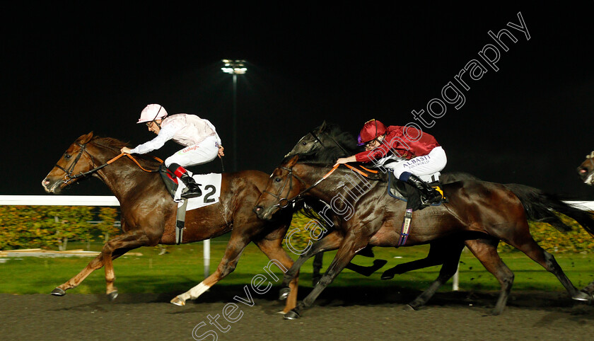 Stanley-0002 
 STANLEY (Shane Kelly) beats FEARSOME (right) in The Shipton Wealth Maiden Stakes Kempton 18 Oct 2017 - Pic Steven Cargill / Racingfotos.com