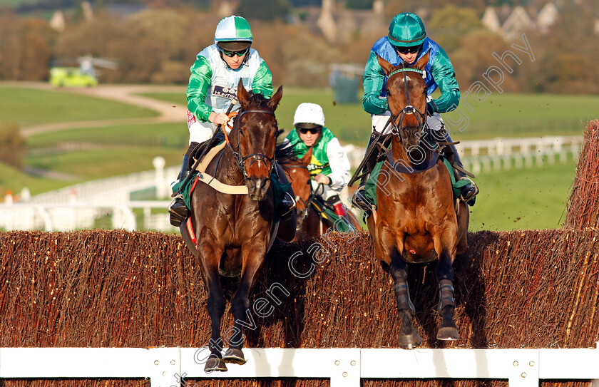 Double-Treasure-0002 
 DOUBLE TREASURE (left, Gavin Sheehan) beats MIDNIGHT SHOT (right) in The Royal Gloucestershire Hussars Novices Chase Cheltenham 28 oct 2017 - Pic Steven Cargill / Racingfotos.com