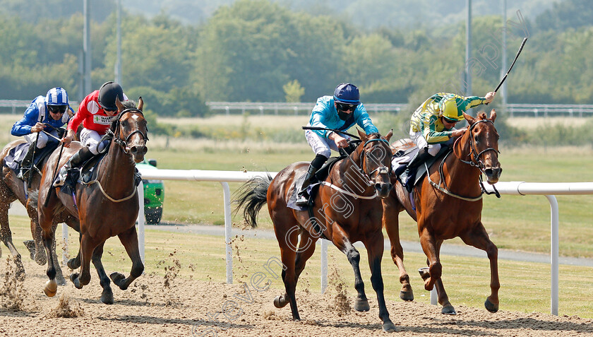 Boogie-Time-0001 
 BOOGIE TIME (centre, Clifford Lee) beats BAILEYS BREATHLESS (right) and BLUE HERO (left) in The British Stallion Studs EBF Penn Novice Stakes
Wolverhampton 11 Aug 2020 - Pic Steven Cargill / Racingfotos.com