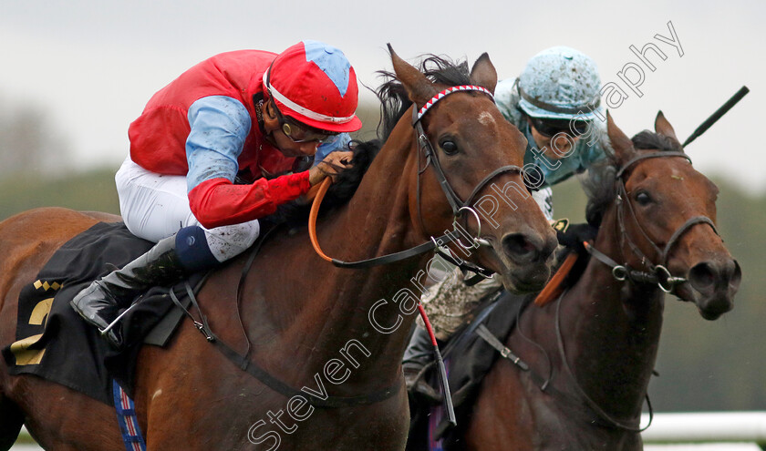 Divine-Comedy-0002 
 DIVINE COMEDY (Kaiya Fraser) wins The Trustatrader Fully Vetted Tradespeople Fillies Handicap
Nottingham 11 Oct 2023 - Pic Steven Cargill / Racingfotos.com