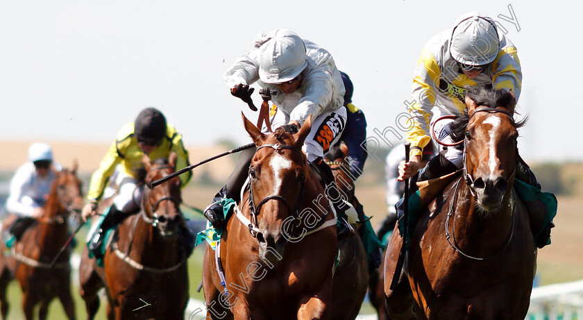 Communique-0005 
 COMMUNIQUE (left, Silvestre De Sousa) beats ZAAKI (right) in The bet365 Handicap
Newmarket 13 Jul 2018 - Pic Steven Cargill / Racingfotos.com