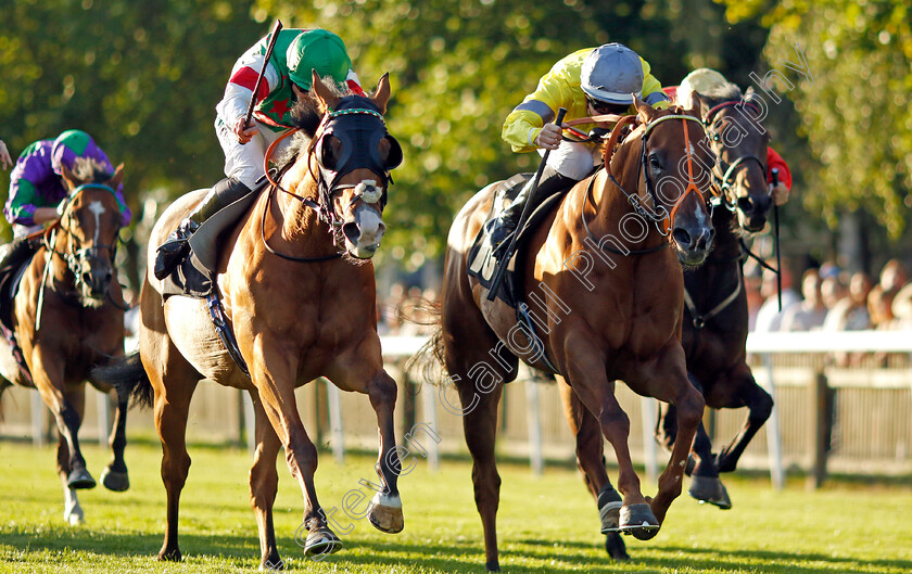 Spring-Bloom-0003 
 SPRING BLOOM (right, Richard Kingscote) beats DASHING DICK (left) in The Maritime Cargo Services Outperforming The Oppositin Handicap
Newmarket 9 Aug 2024 - Pic Steven Cargill / Racingfotos.com