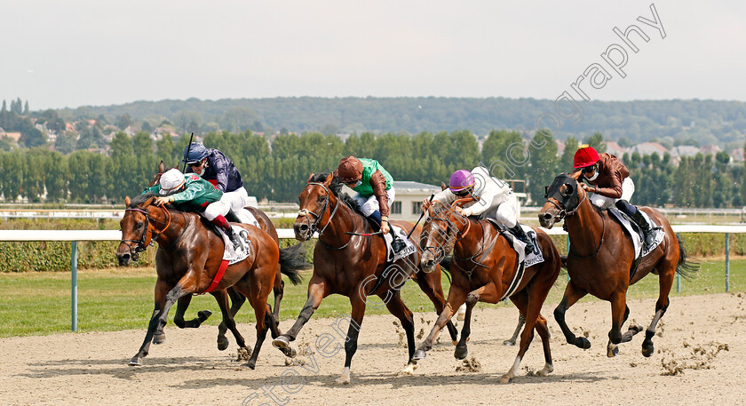 San-Remo-0001 
 SAN REMO (2nd left, Mickael Barzalona) beats HONOR BERE (2nd right) RHODE BAY (left) and ILYOUCHKINE (right) in the Prix De Cosqueville
Deauville 8 Aug 2020 - Pic Steven Cargill / Racingfotos.com