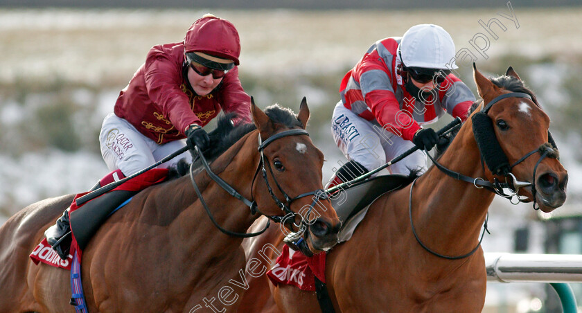 Twilight-Heir-0006 
 TWILIGHT HEIR (left, Cieren Fallon) beats CHARLIE FELLOWES (right) in The Get Your Ladbrokes Daily Odds Boost Handicap
Lingfield 13 Feb 2021 - Pic Steven Cargill / Racingfotos.com