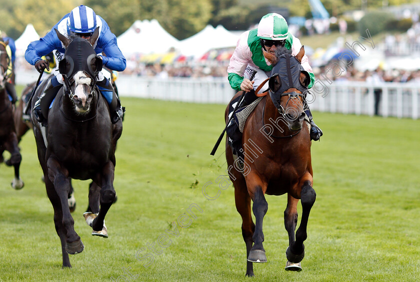 Duke-Of-Hazzard-0004 
 DUKE OF HAZZARD (right, P J McDonald) beats TURJOMAAN (left) in The Bonhams Thoroughbred Stakes
Goodwood 2 Aug 2019 - Pic Steven Cargill / Racingfotos.com