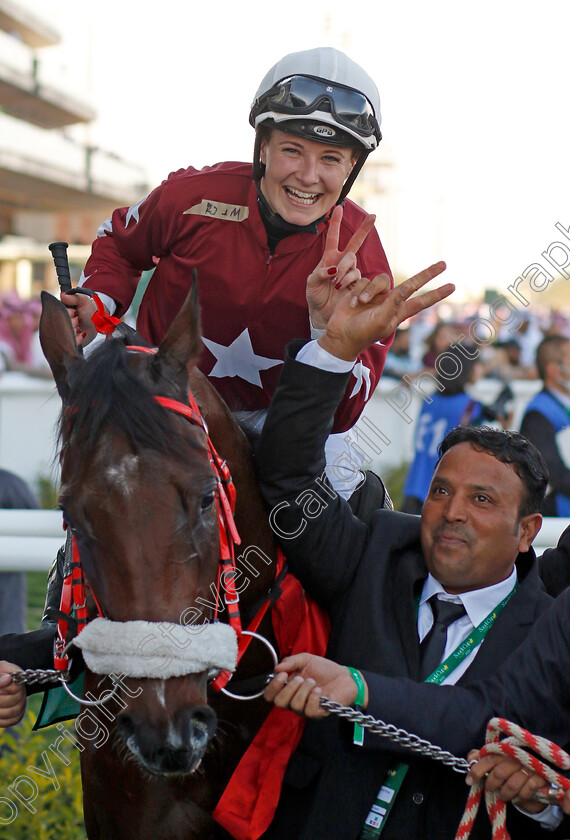 Medbaas-0006 
 Joanna Mason after winning The International Jockey Challenge R2 on Medbaas
King Abdulziz Racecourse, Kingdom of Saudi Arabia, 24 Feb 2023 - Pic Steven Cargill / Racingfotos.com