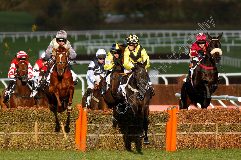 Elixir-De-Nutz-0002 
 ELIXIR DE NUTZ (centre, Harry Cobden) jumps with BANG ON FRANKIE (right) and WORLD WAR (left)
Cheltenham 26 Oct 2018 - Pic Steven Cargill / Racingfotos.com