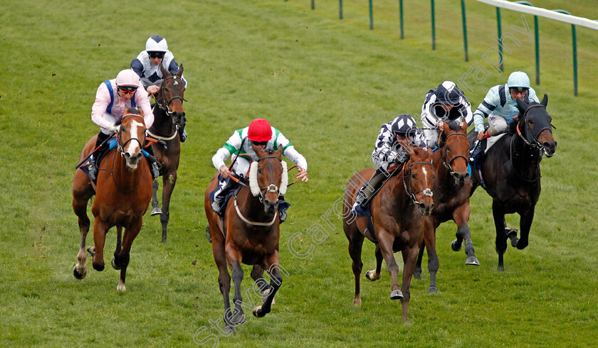 Enzo s-Lad-0003 
 ENZO'S LAD (2nd left, Clifford Lee) beats ROMAN SPINNER (3rd right) and GLOBAL EXCEL (left) in The Injured Jockey's Fund Handicap Yarmouth 24 Apr 2018 - Pic Steven Cargill / Racingfotos.com