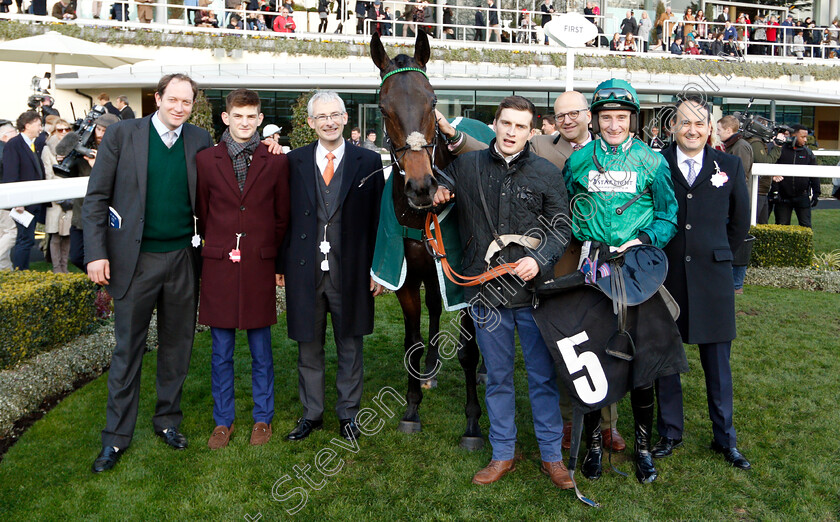 Kildisart-0007 
 KILDISART (Darly Jacob) with Ben Pauling, Anthony Bromily, and Simon Munir after The Sebastian's Action Trust Graduation Chase
Ascot 22 Dec 2018 - Pic Steven Cargill / Racingfotos.com