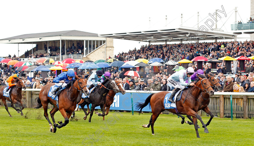 Tomfre-0002 
 TOMFRE (Harry Bentley) beats VISIBLE CHARM (left) in The Dubai Nursery
Newmarket 12 Oct 2019 - Pic Steven Cargill / Racingfotos.com