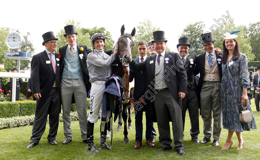 Soldier s-Call-0011 
 SOLDIER'S CALL (Daniel Tudhope) with Archie Watson and owners Clipper Logistics after The Windsor Castle Stakes
Royal Ascot 23 Jun 2018 - Pic Steven Cargill / Racingfotos.com