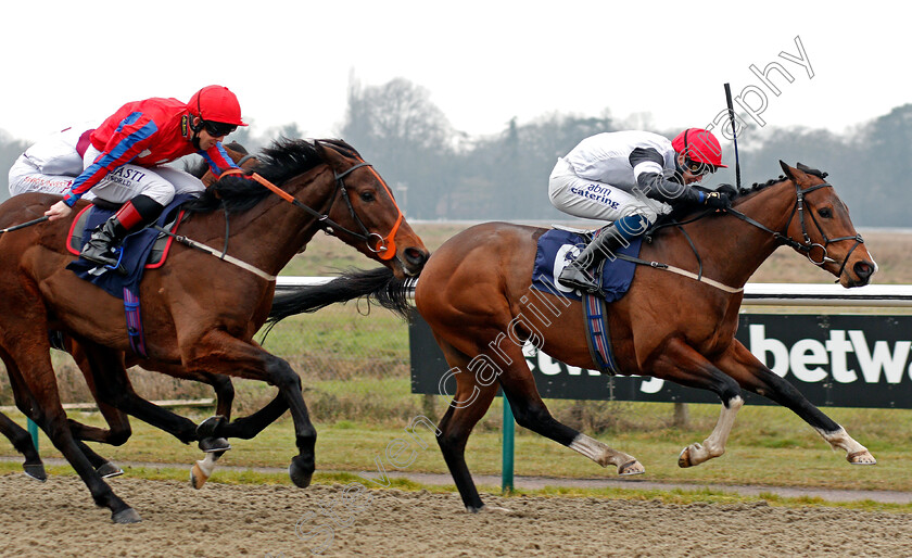 Merry-Secret-0007 
 MERRY SECRET (Alistair Rawlinson) beats HE CAN DANCE (left) in The Play Ladbrokes 5-A-Side On Football Handicap
Lingfield 6 Feb 2021 - Pic Steven Cargill / Racingfotos.com