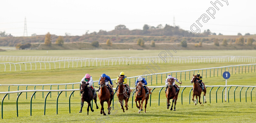 Castle-Way-0007 
 CASTLE WAY (2nd left, William Buick) wins The British EBF Future Stayers Nursery
Newmarket 19 Oct 2022 - Pic Steven Cargill / Racingfotos.com