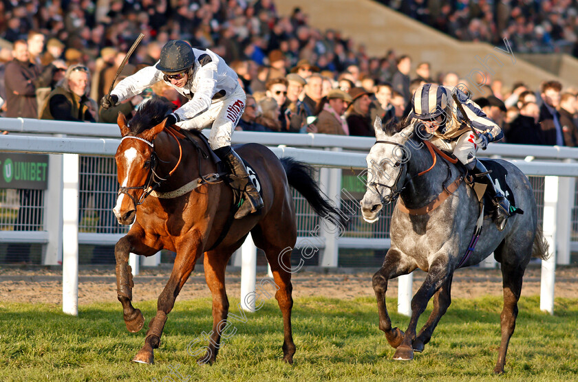 Elgin-0005 
 ELGIN (left, Wayne Hutchinson) beats MISTERTON (right) in The Unibet Greatwood Handicap Hurdle Cheltenham 19 Nov 2017 - Pic Steven Cargill / Racingfotos.com