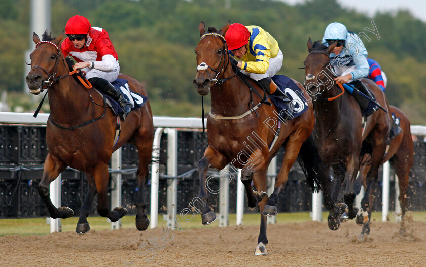 Poptronic-0004 
 POPTRONIC (centre, Sam James) beats ROGUE MILLENNIUM (left) in The Jenningsbet Hoppings Fillies Stakes
Newcastle 24 Jun 2022 - Pic Steven Cargill / Racingfotos.com