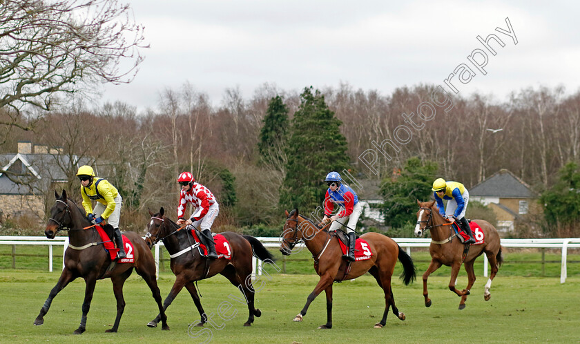 Jingko-Blue-0004 
 CLASSIC ANTHEM (left, Robert Dunne) leads winner JINGKO BLUE (2nd left, James Bowen) to the start for The Virgin Bet Daily Price Boosts Novice Handicap Hurdle
Sandown 3 Feb 2024 - Pic Steven Cargill / Racingfotos.com