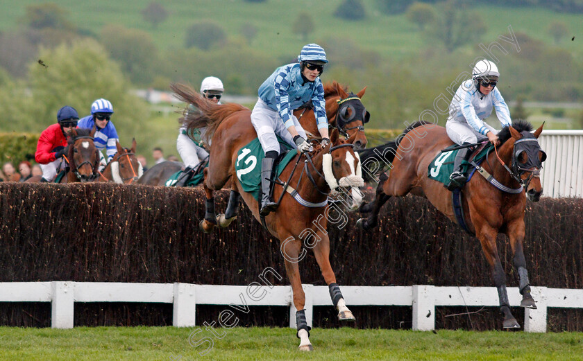 U-Me-And-Them-0001 
 U ME AND THEM (centre, Max Comley) jumps with KILMACALLOGUE BAY (right) Cheltenahm 4 May 2018 - Pic Steven Cargill / Racingfotos.com