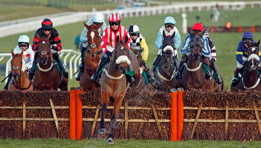 Remiluc-0002 
 winner SMAOINEAMH ALAINN (2nd right, James Best) tracks the leader REMILUC (centre) in The Catesby Handicap Hurdle Cheltenham 15 Dec 2017 - Pic Steven Cargill / Racingfotos.com