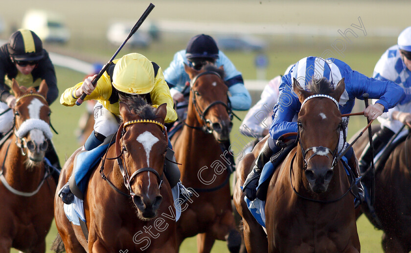 Nearooz-0006 
 NEAROOZ (left, David Egan) beats WATHEERAH (right) in The Godolphin Under Starters Orders Maiden Fillies Stakes Div1
Newmarket 12 Oct 2018 - Pic Steven Cargill / Racingfotos.com