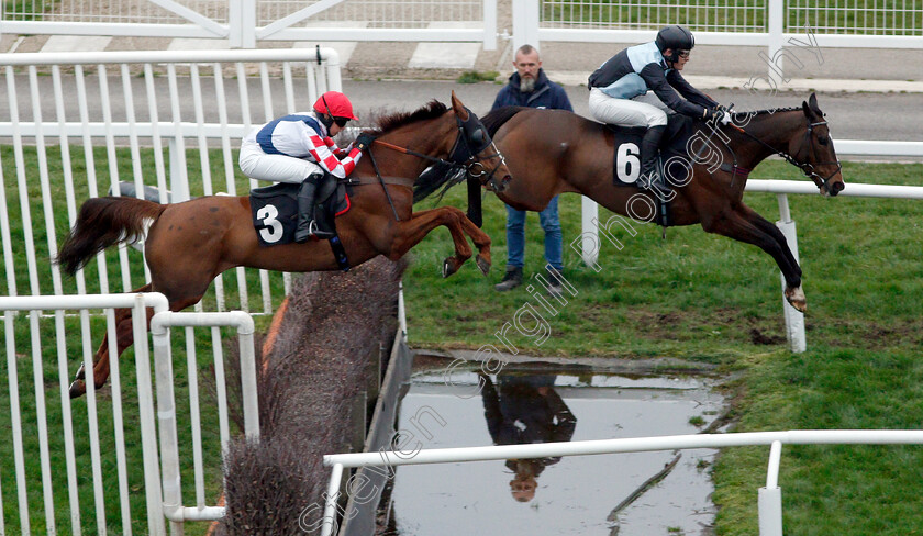 Village-Vic-0001 
 VILLAGE VIC (David Maxwell) leads SOUTHFIELD VIC (left, Natalie Parker) over the water jump
Newbury 22 Mar 2019 - Pic Steven Cargill / Racingfotos.com