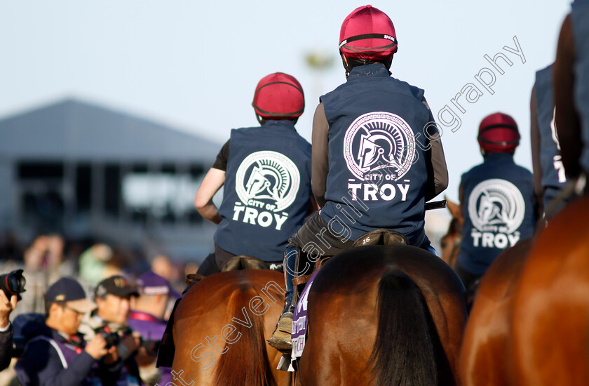 City-Of-Troy-0013 
 CITY OF TROY branding worn by the Ballydoyle and Coolmore riders training for the Breeders' Cup 
Del Mar USA 31 Oct 2024 - Pic Steven Cargill / Racingfotos.com