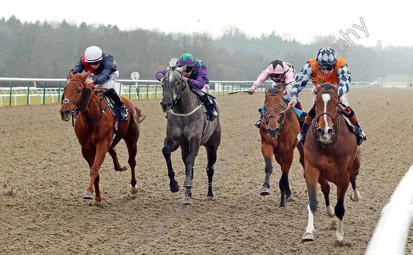 Rusper-0003 
 RUSPER (right, Dougie Costello) beats ZALSHAH (left) and GUVENOR'S CHOICE (2nd left) in The 32Red Casino Handicap Lingfield 6 Jan 2018 - Pic Steven Cargill / Racingfotos.com