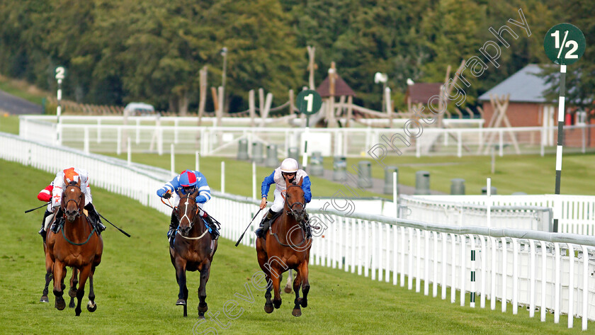 The-Blue-Bower-0001 
 THE BLUE BOWER (right, Tyler Saunders) beats YUKON MISSION (left) in The Ladbrokes Supporting Children With Cancer UK Fillies Handicap
Goodwood 29 Aug 2020 - Pic Steven Cargill / Racingfotos.com