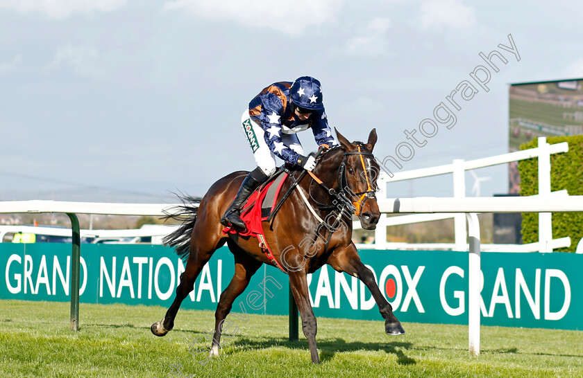 Dysart-Enos-0006 
 DYSART ENOS (Paddy Brennan) wins The Goffs Uk Nickel Coin Mares Standard Open National Hunt Flat Race
Aintree 13 Apr 2023 - Pic Steven Cargill / Racingfotos.com