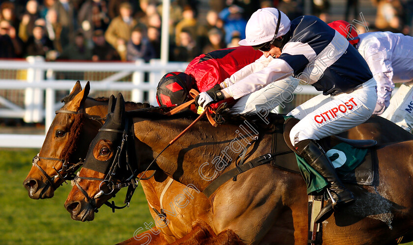 Cogry-0005 
 COGRY (farside, Sam Twiston-Davies) beats SINGLEFARMPAYMENT (nearside) in The CF Roberts 25 Years Of Sponsorship Handicap Chase
Cheltenham 14 Dec 2018 - Pic Steven Cargill / Racingfotos.com